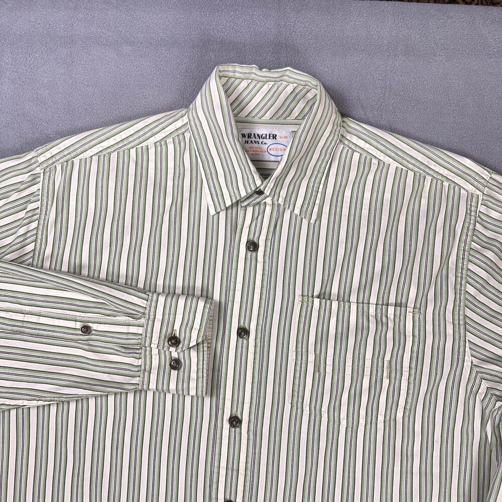 Wrangler Jeans Co. Green Purple Stripe Long Sleeve Button Up Shirt Mens Size M